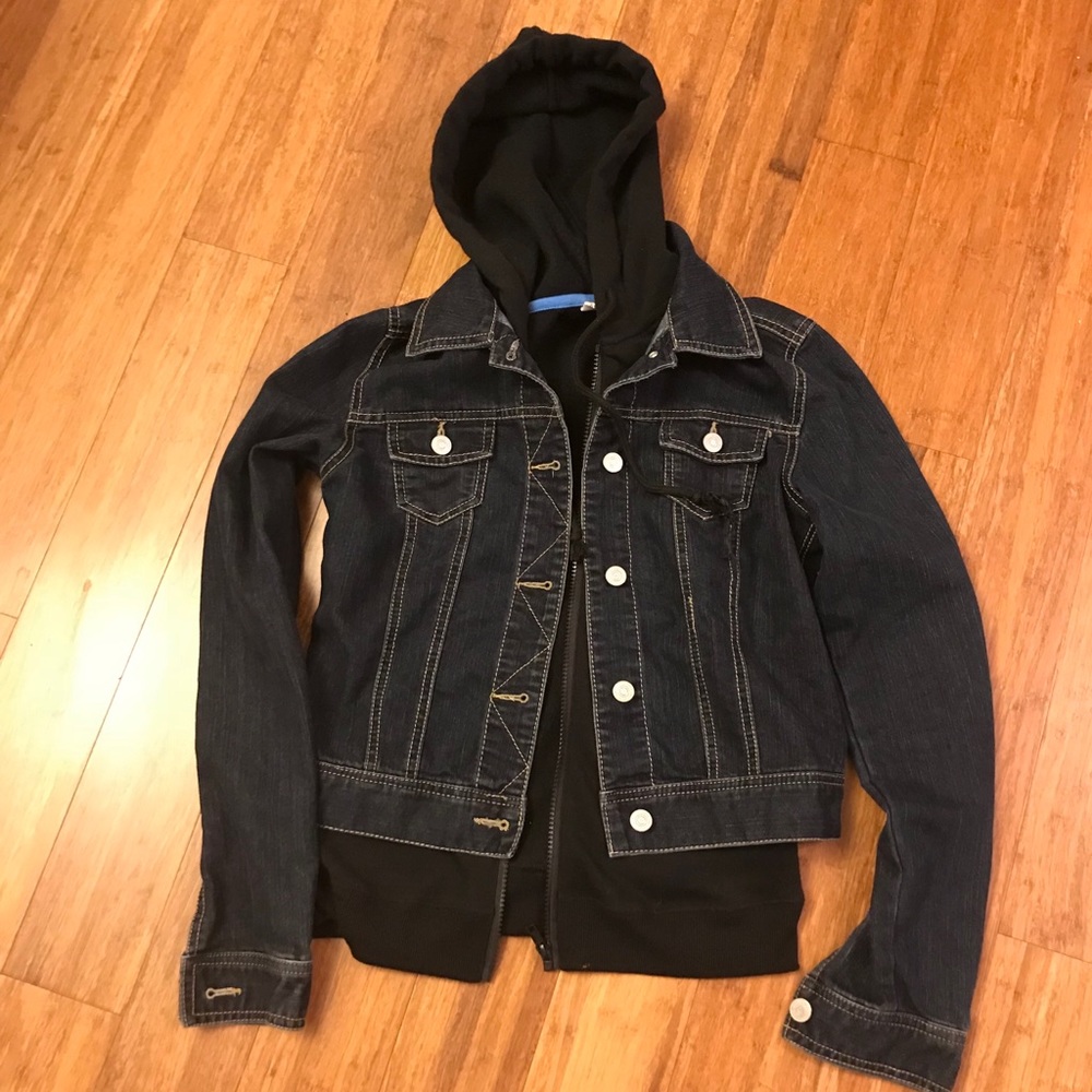 Denim jacket with hooded liner